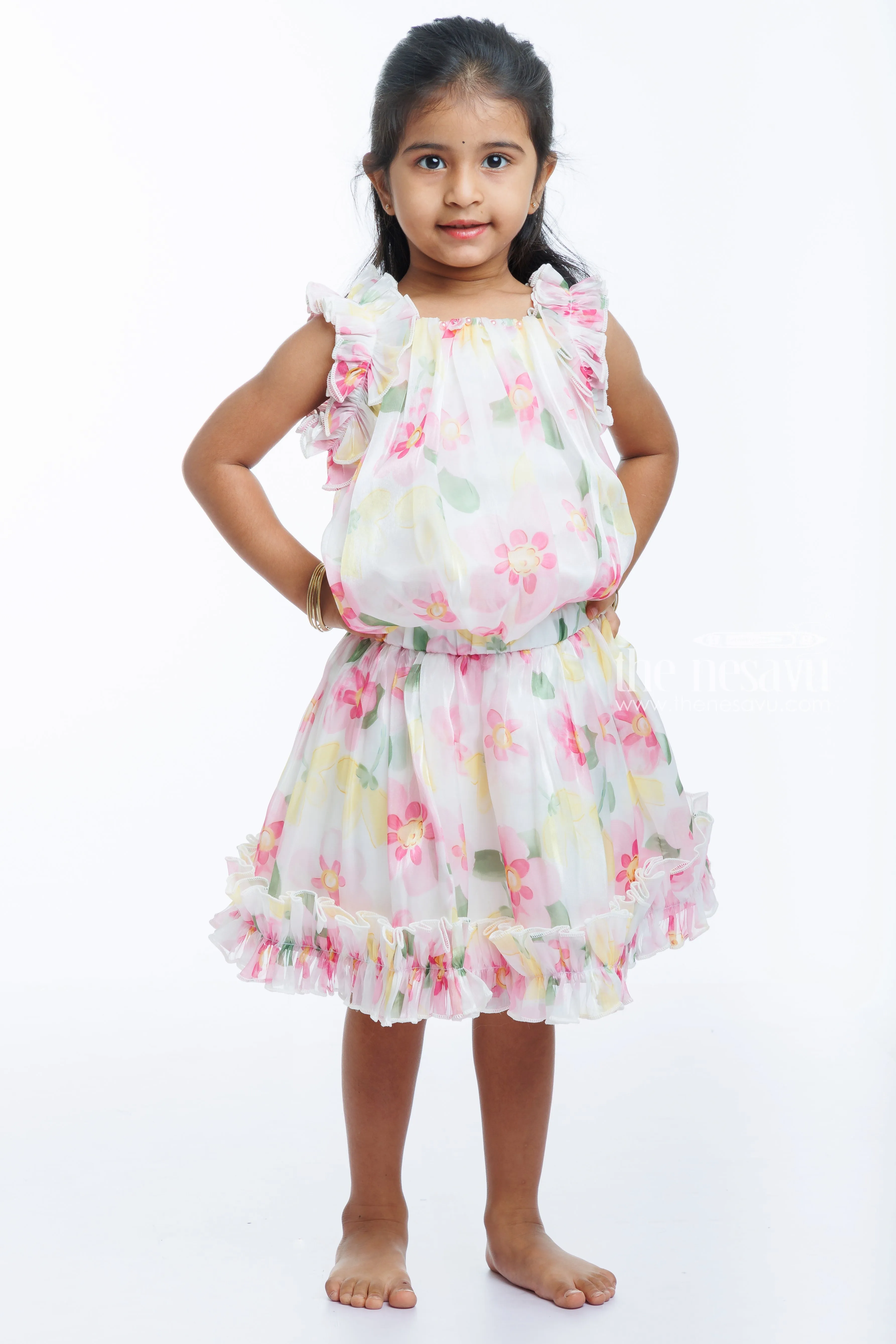 Girls Blossom Pink Ruffle Top and Skirt Set - Playful Elegance