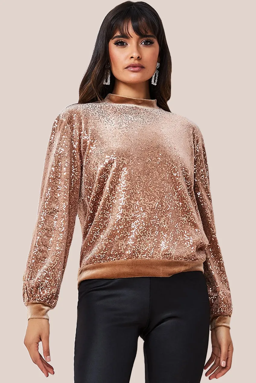 Goddiva Sequin Velvet Jumper - Champagne