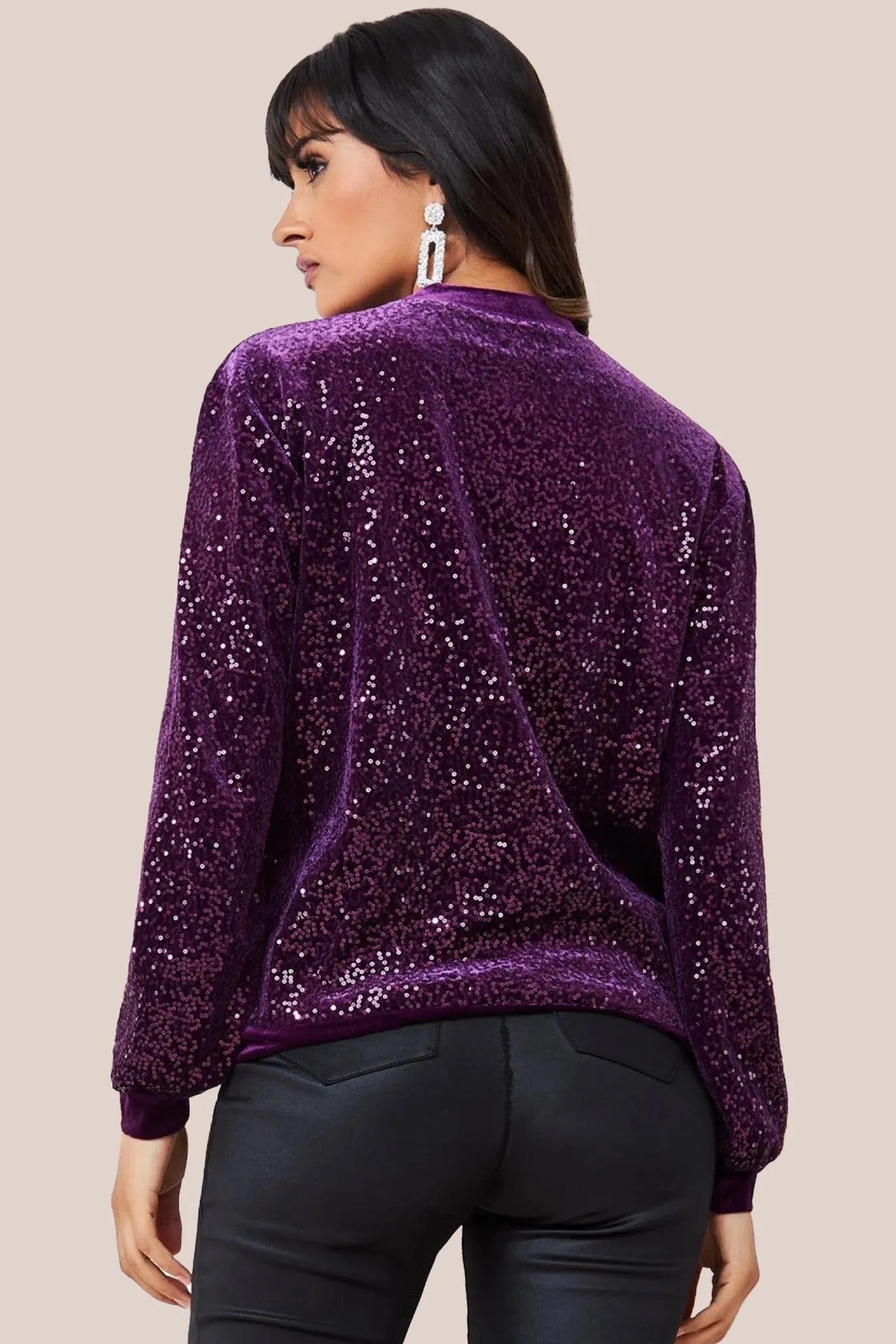 Goddiva Sequin Velvet Jumper - Magenta