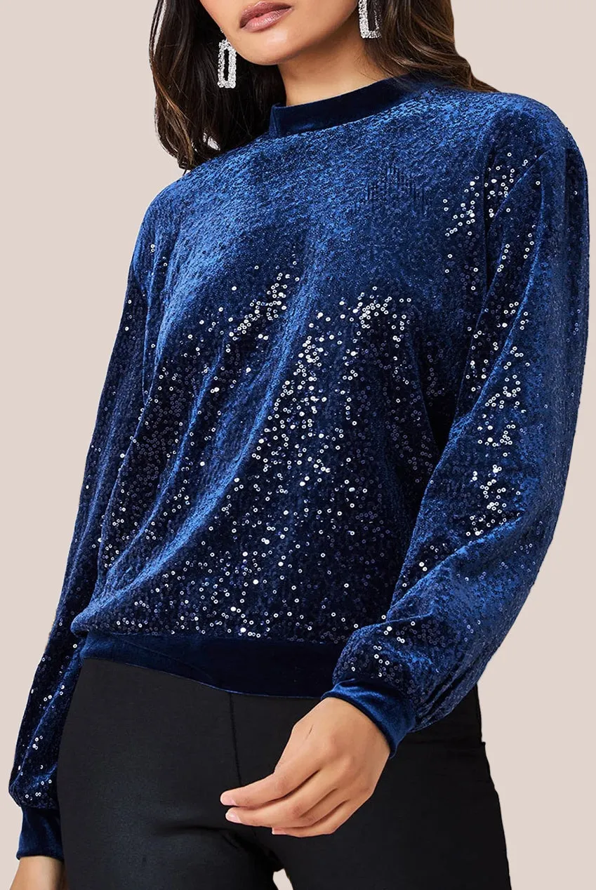 Goddiva Sequin Velvet Jumper - Navy