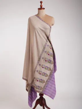 Gray and Purple Kashmiri Pashmina Shawl with Sozni Embroidery