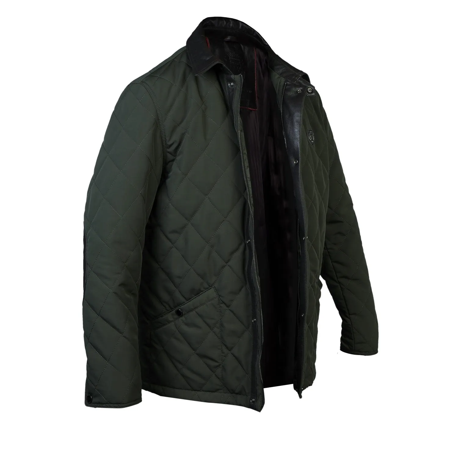 Green Puffer Jacket with Dark Brown Leather Trims By Brune & Bareskin