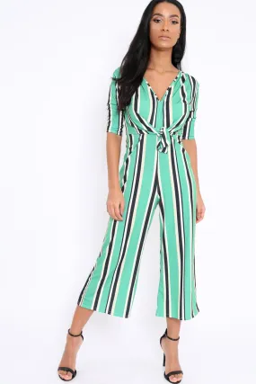 Green Striped Tie Front Jumpsuit - Tabatha