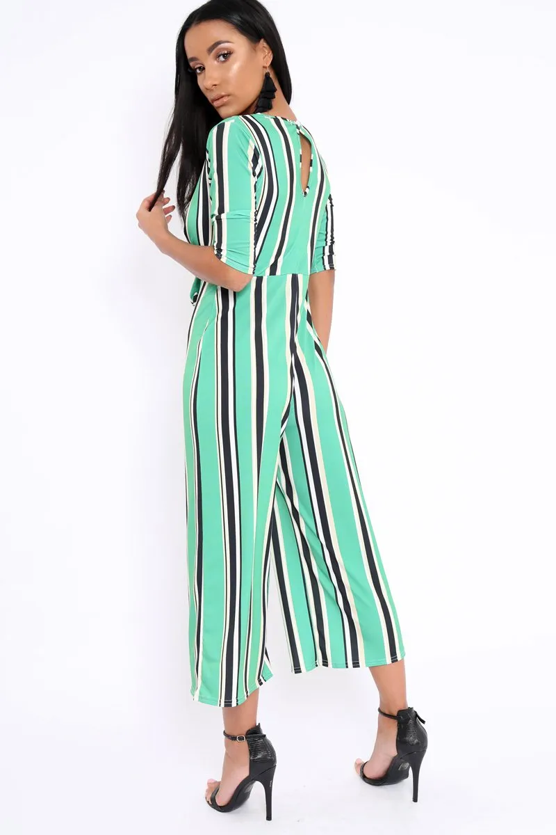 Green Striped Tie Front Jumpsuit - Tabatha