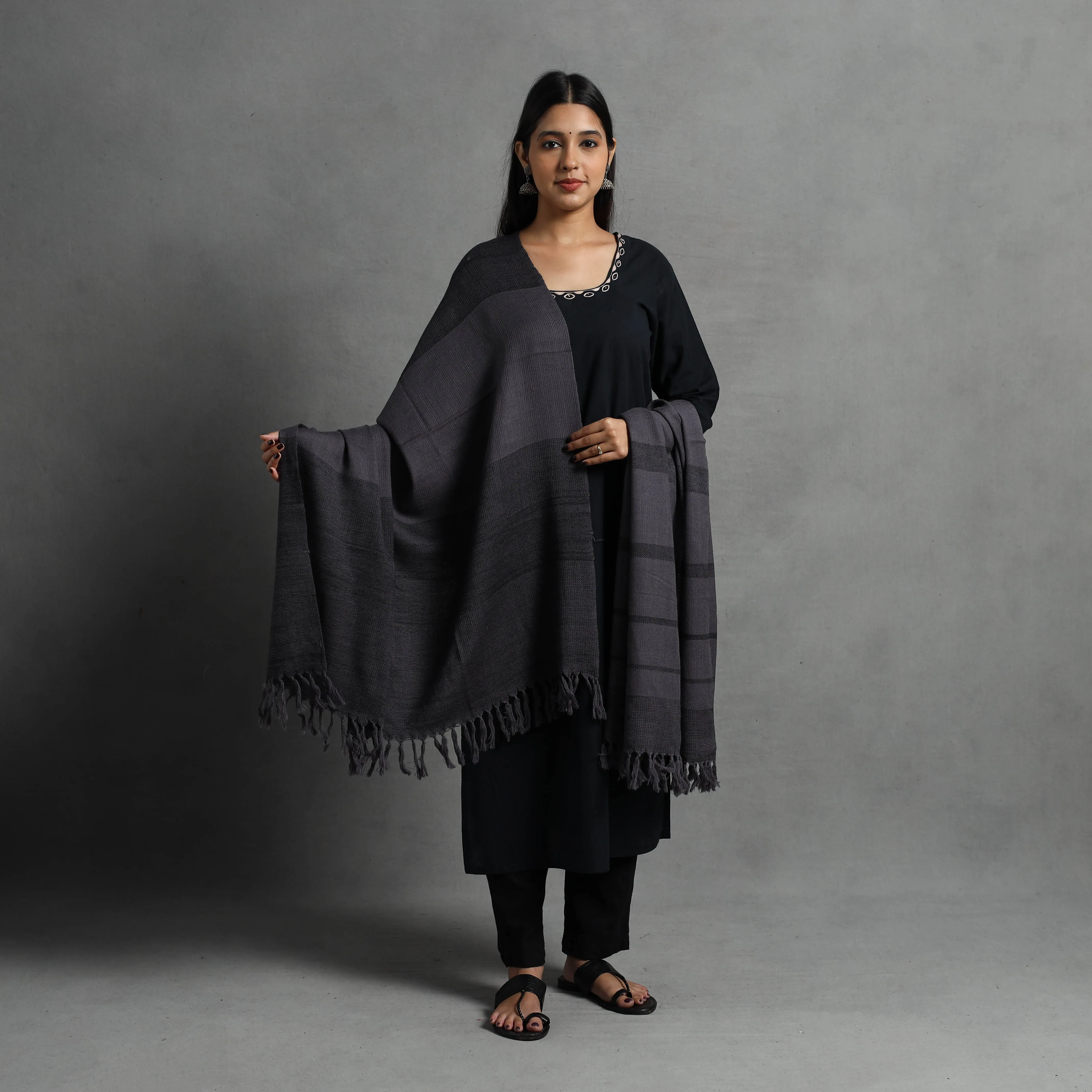 Grey - Kumaun Handwoven Pure Merino Wool Shawl for Women 69