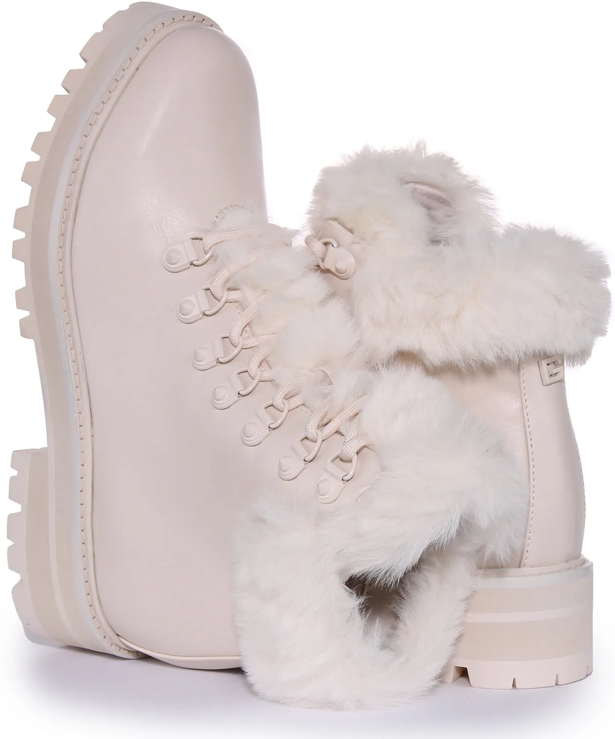 Guess Issa Fur Boots In Cream For Women