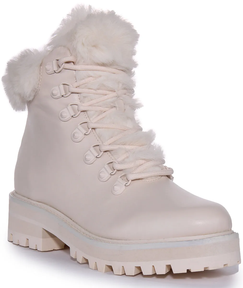 Guess Issa Fur Boots In Cream For Women