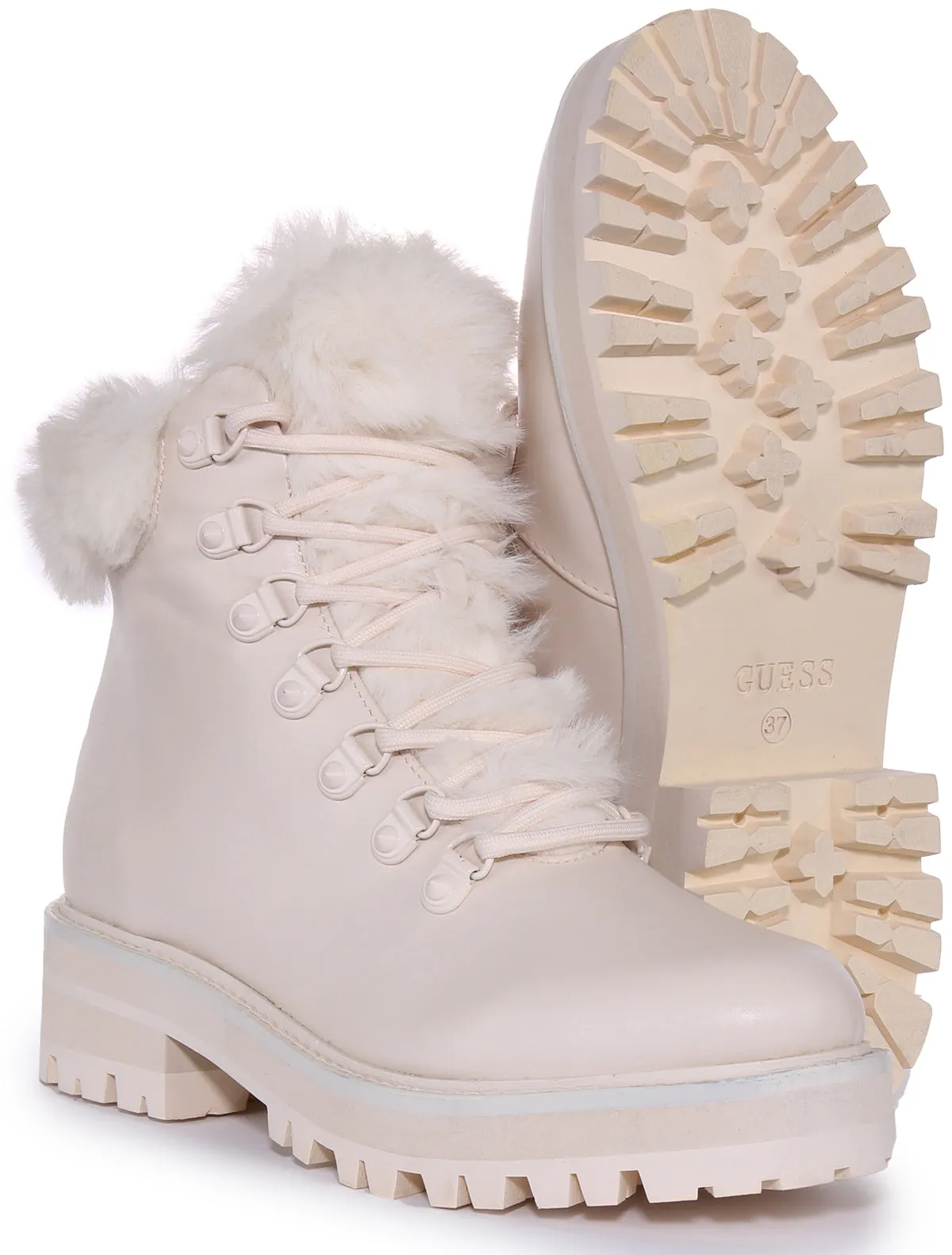 Guess Issa Fur Boots In Cream For Women