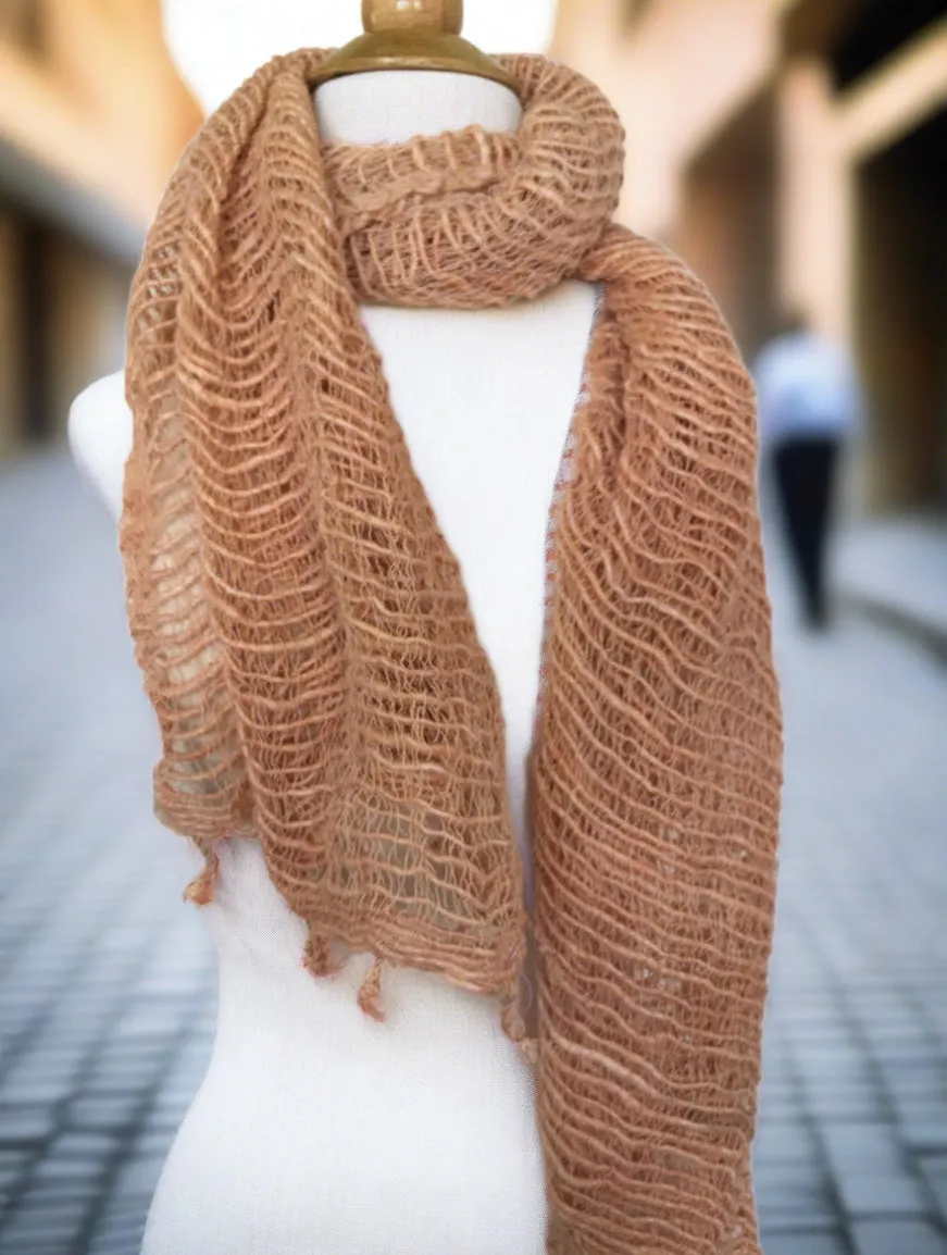 Handwoven Open Weave Cotton Scarf - Apple Blossom