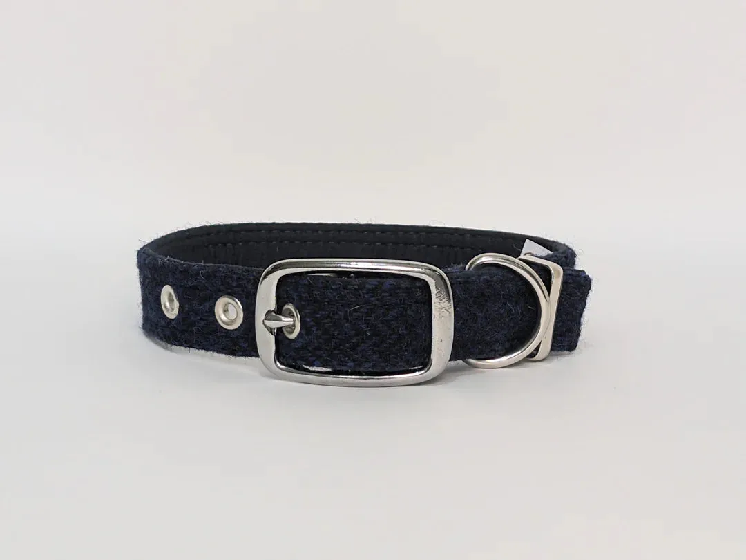 Harris Tweed Midnight Blue Herringbone Buckle Dog Collar