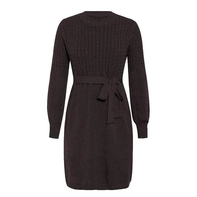 High Waist Elegant Soft Belt A-line Knitted Sweater Dress