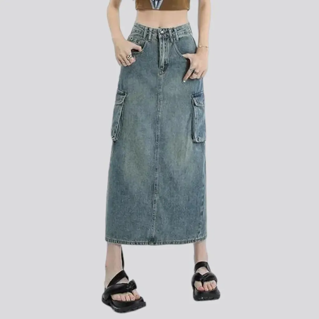 High-waist long women's denim skirt