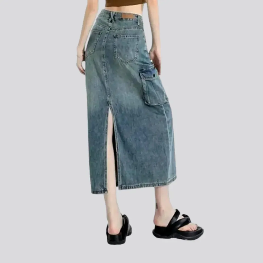 High-waist long women's denim skirt