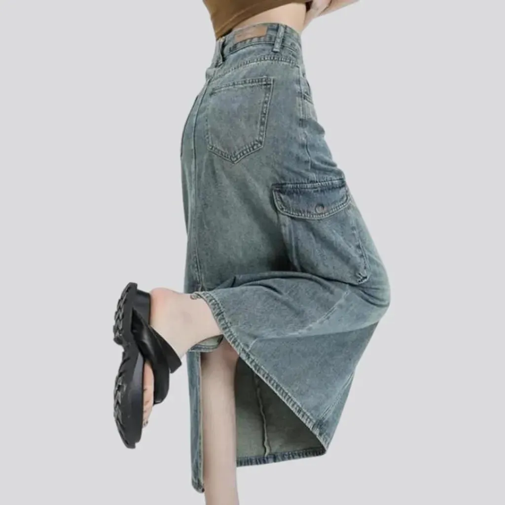 High-waist long women's denim skirt