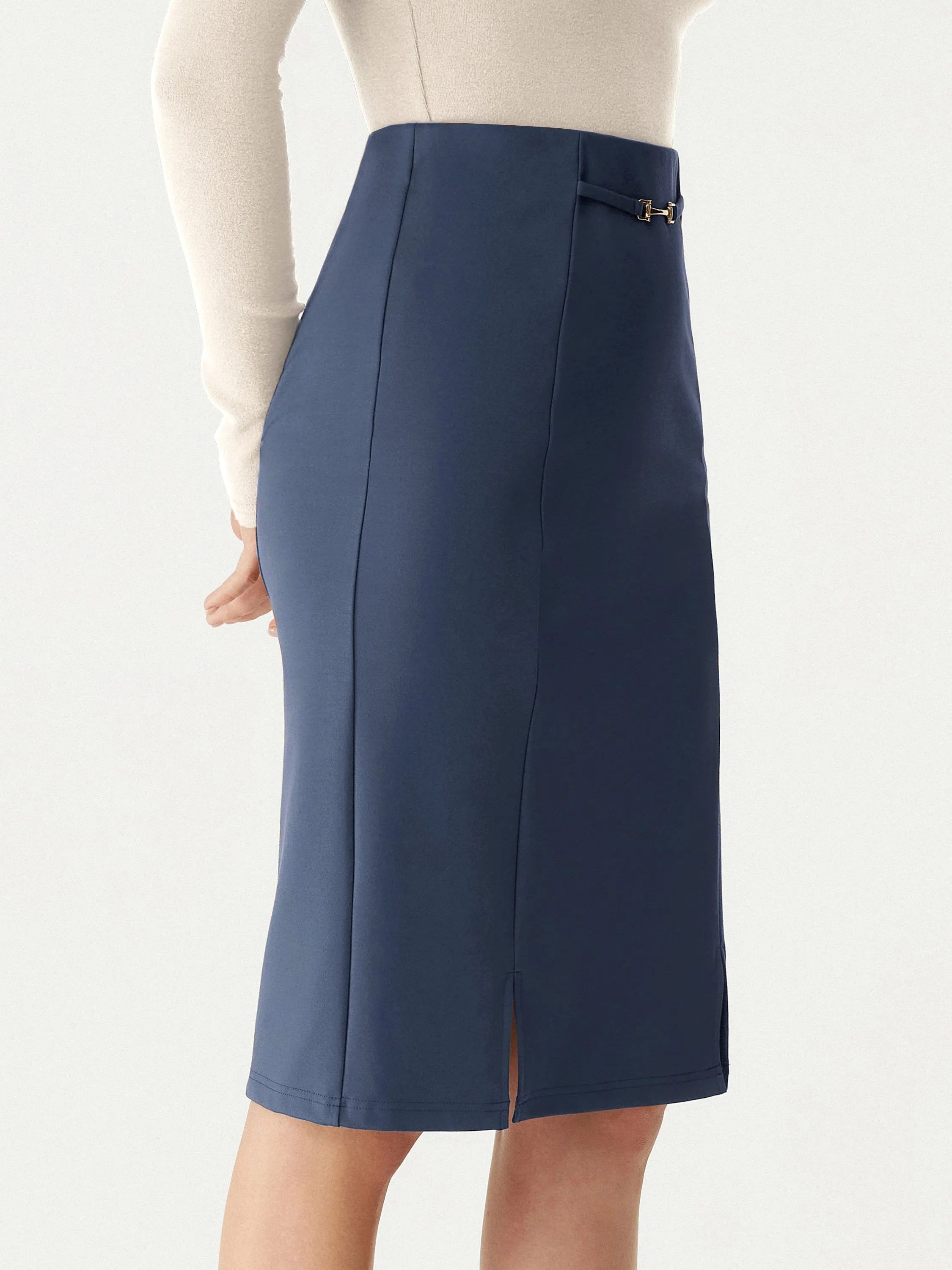 High Waisted Split Hem Midi Pencil Skirt