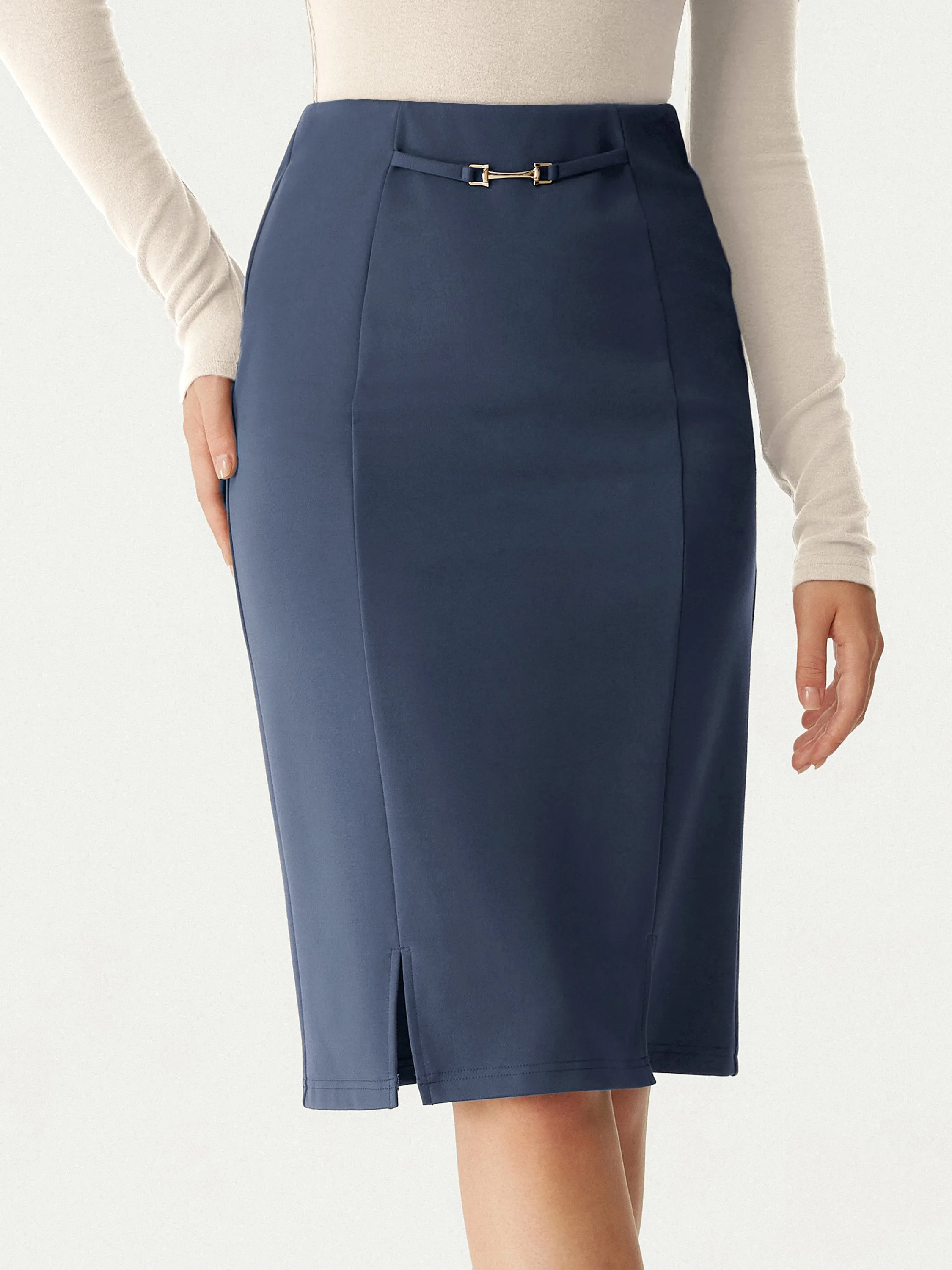 High Waisted Split Hem Midi Pencil Skirt