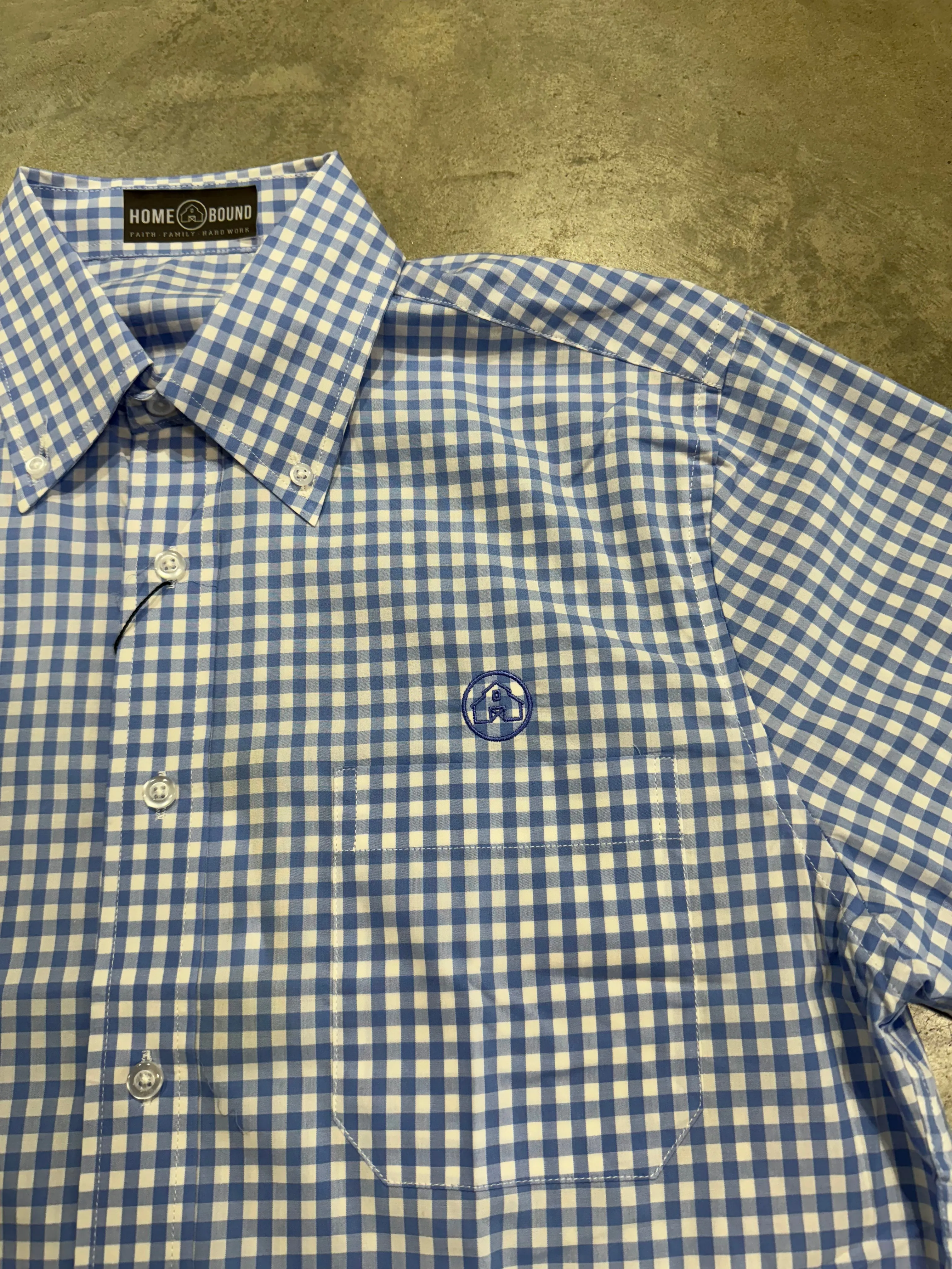 Home Bound Light Blue Gingham Performance Button Down Shirt