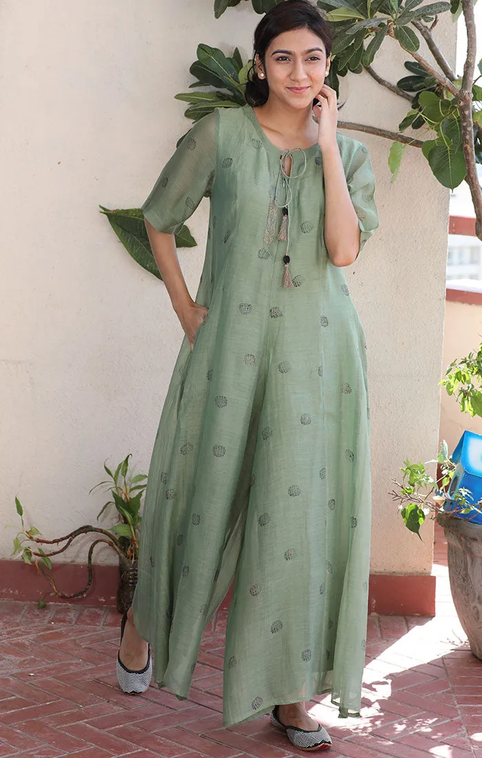 Jade Green Chanderi Jumpsuit