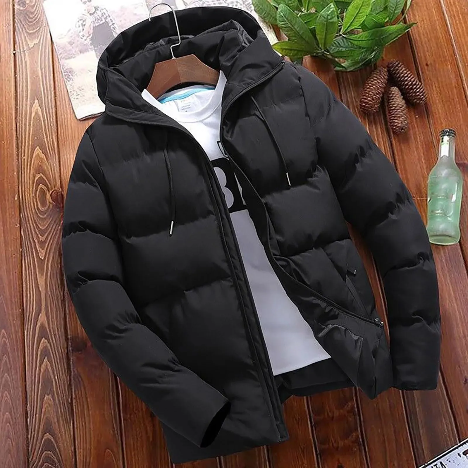 JAKIT™ Winter Thicken Warm Puffy Men's Down Jacket Fashion Business solid color, Slim Fit Long Sleeve Zipper Windproof Outdoor Autumn Male Jacket Streetwear, hooded