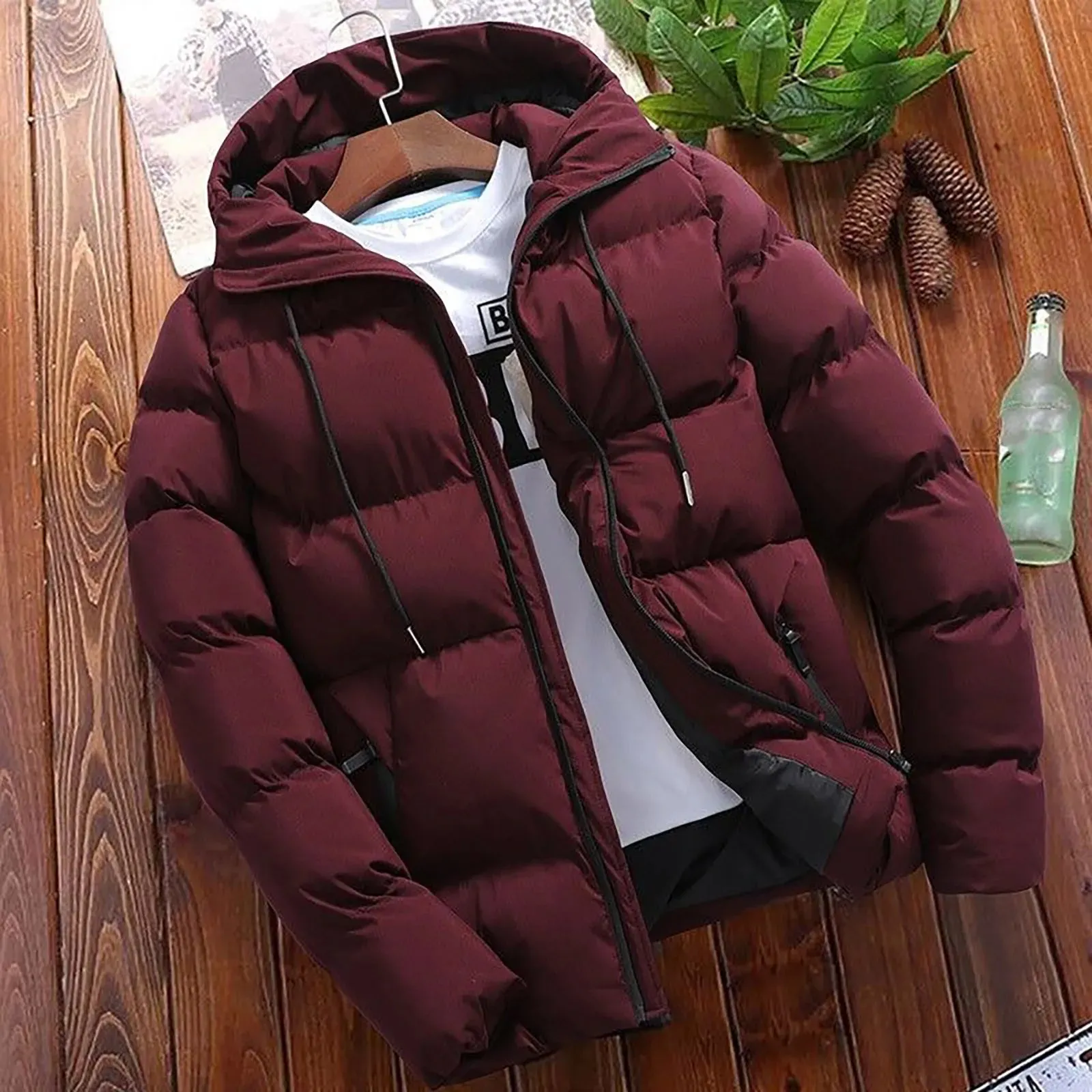 JAKIT™ Winter Thicken Warm Puffy Men's Down Jacket Fashion Business solid color, Slim Fit Long Sleeve Zipper Windproof Outdoor Autumn Male Jacket Streetwear, hooded