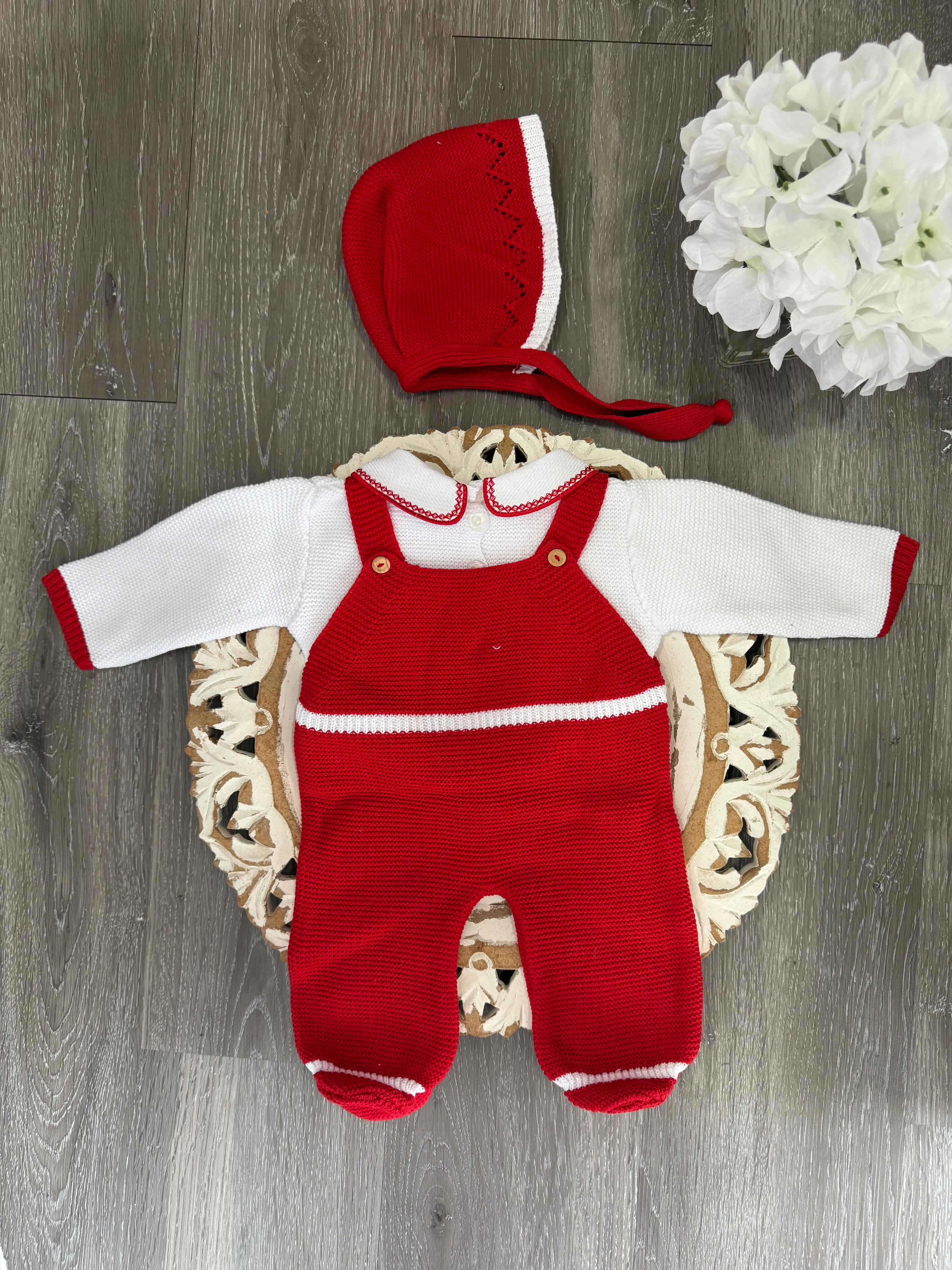 Java Baby Knitted Romper in Red and White