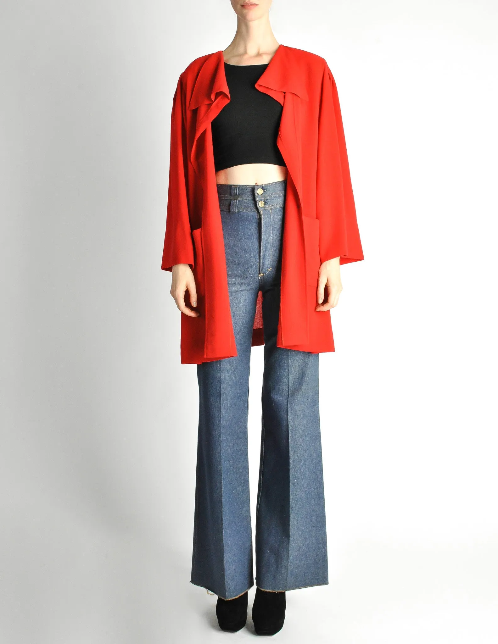 Jean Muir Vintage Red Wool Crepe Draping Cardigan Jacket