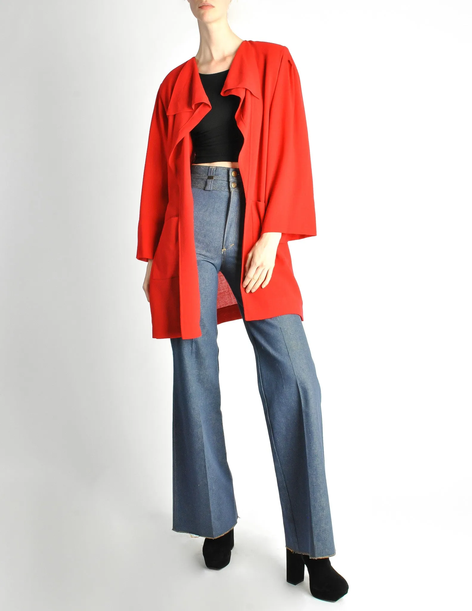 Jean Muir Vintage Red Wool Crepe Draping Cardigan Jacket