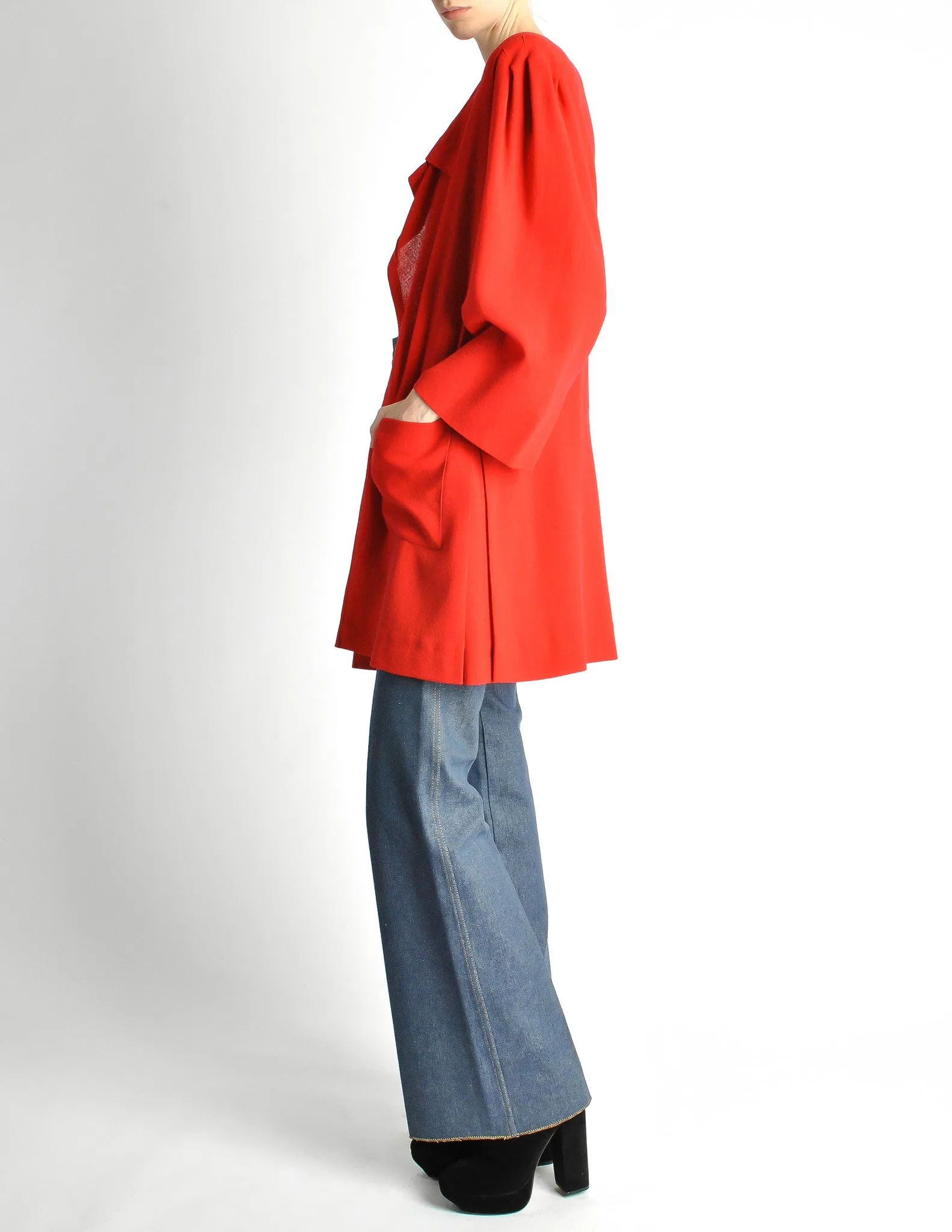 Jean Muir Vintage Red Wool Crepe Draping Cardigan Jacket