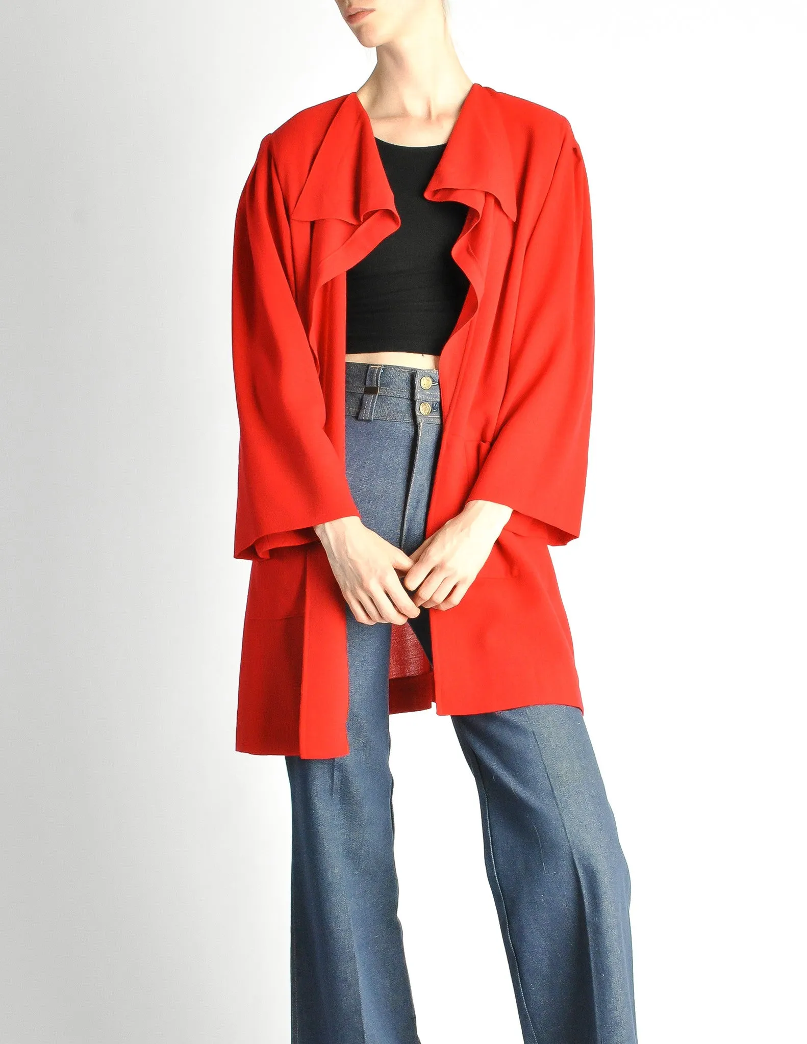 Jean Muir Vintage Red Wool Crepe Draping Cardigan Jacket