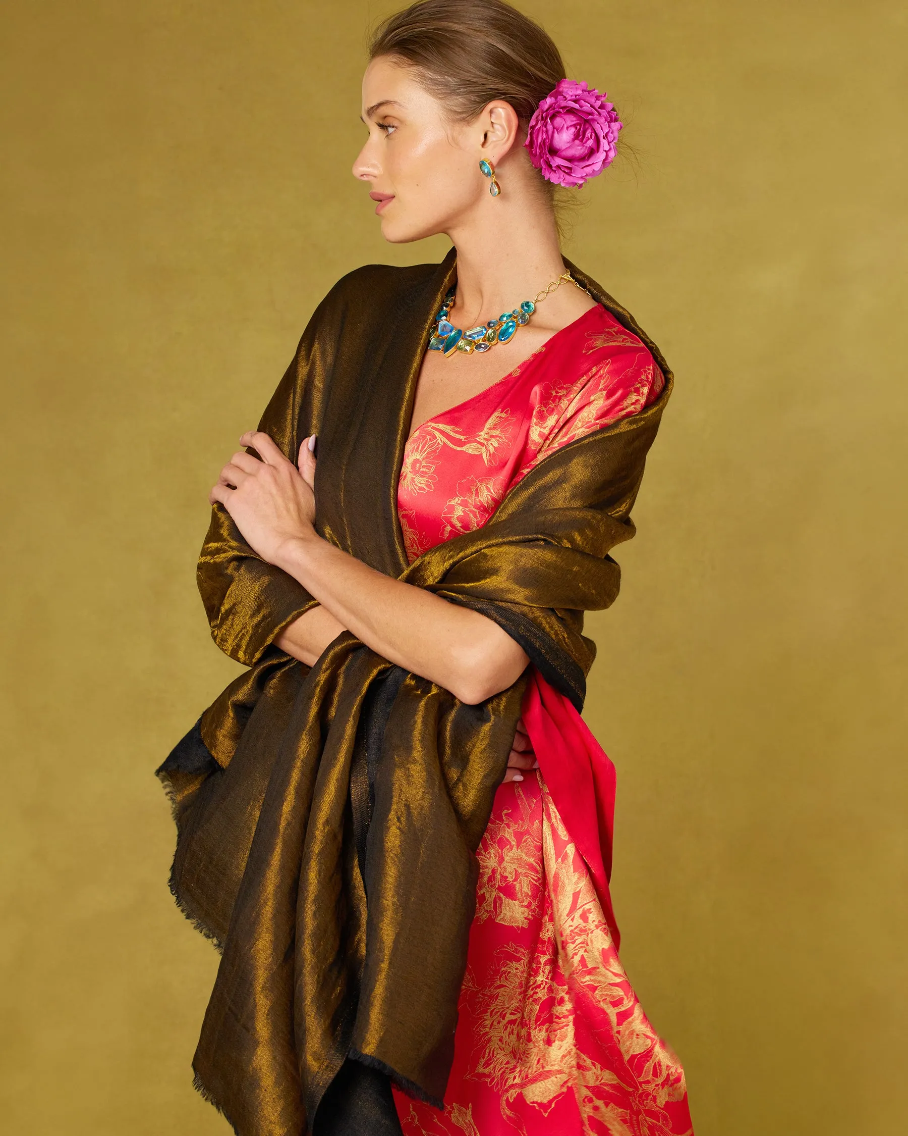 Josephine Reversible Pashmina Shawl in Bronze and Black