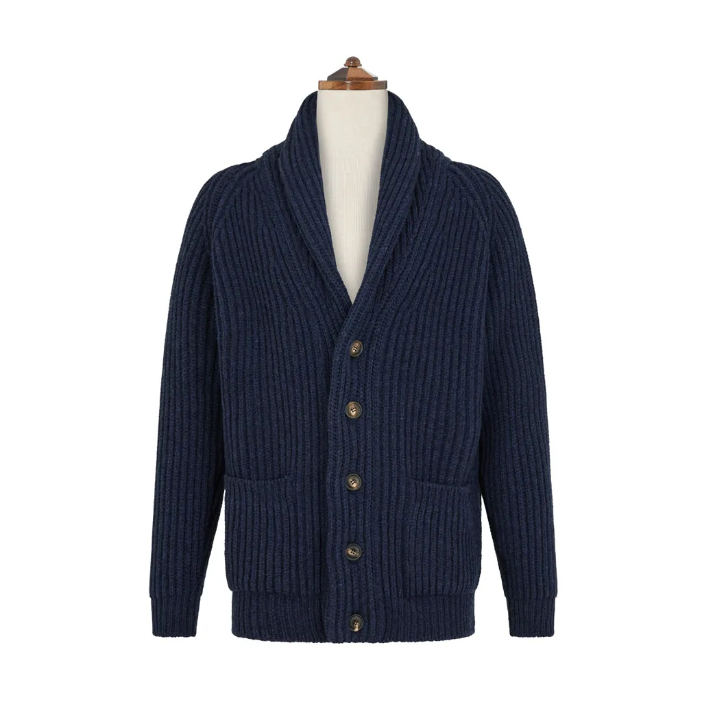 Kelso Navy Ribbed Shawl Cardigan