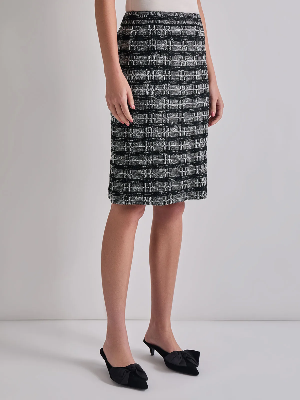 Knee-Length Tweed Knit Pencil Skirt