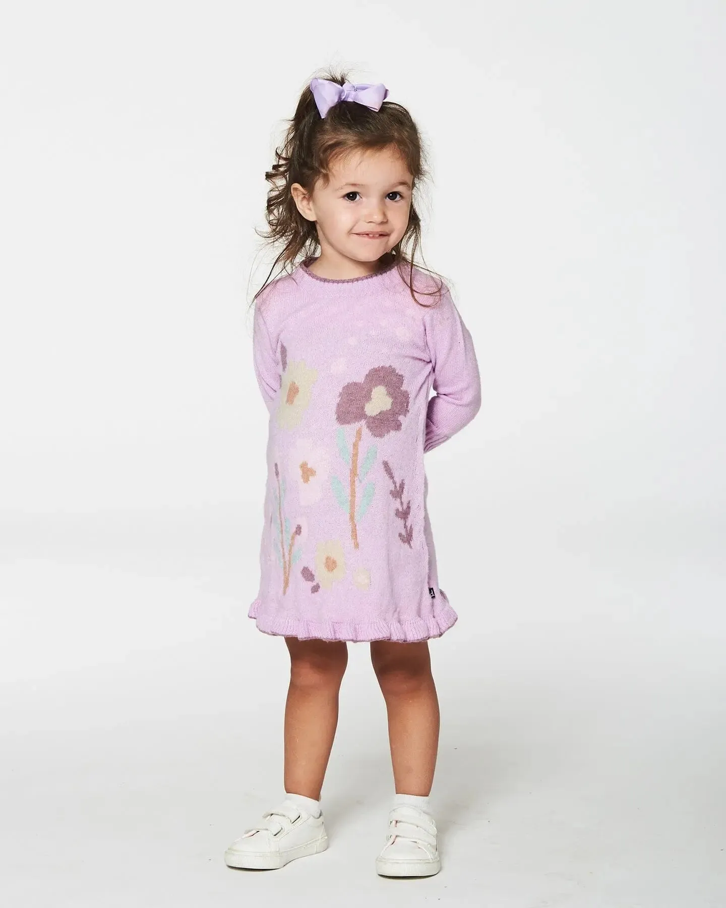 Knitted Dress With Flowers Lilac