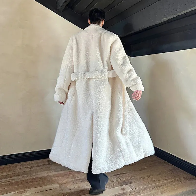 Lapel Belt Faux Fur Thickened Coat