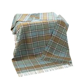 Large Irish Picnic Blanket Lichen Sea Green And Beige Plaid