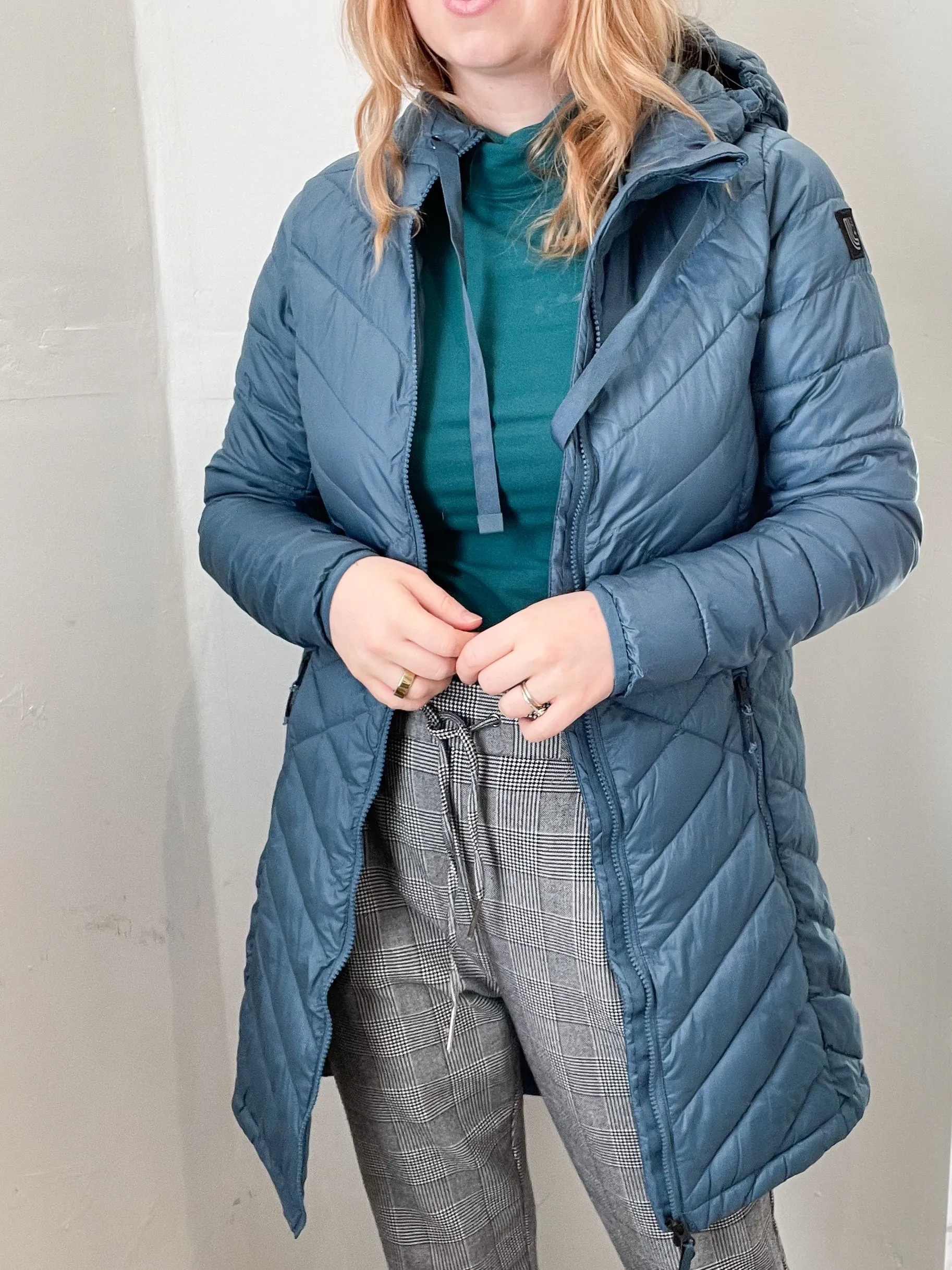 Lole Slate Blue Primaloft Vegan Puffer Long Jacket - Small