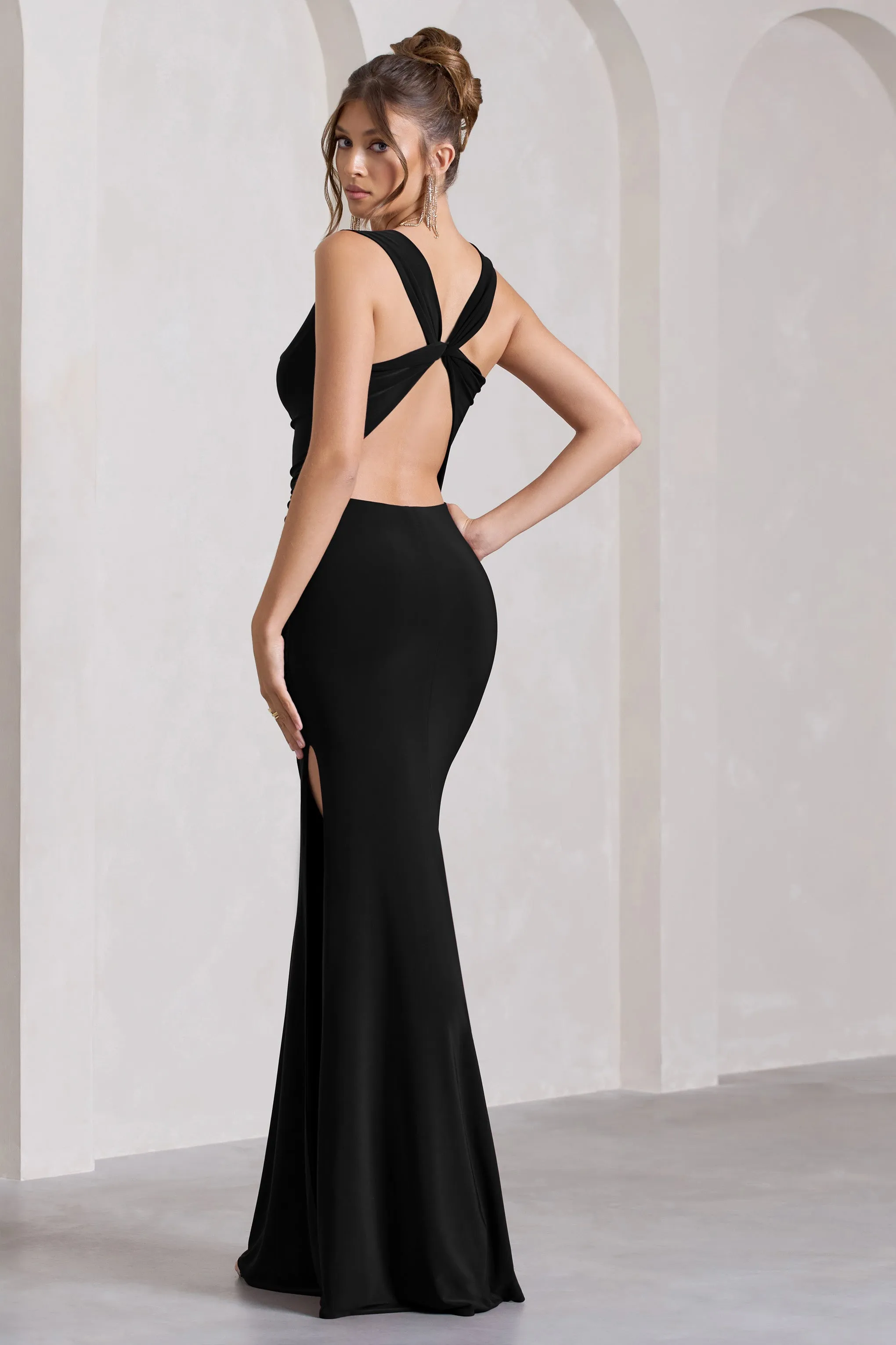 Lolita | Black Ruched Cowl-Neck Sleeveless Maxi Dress