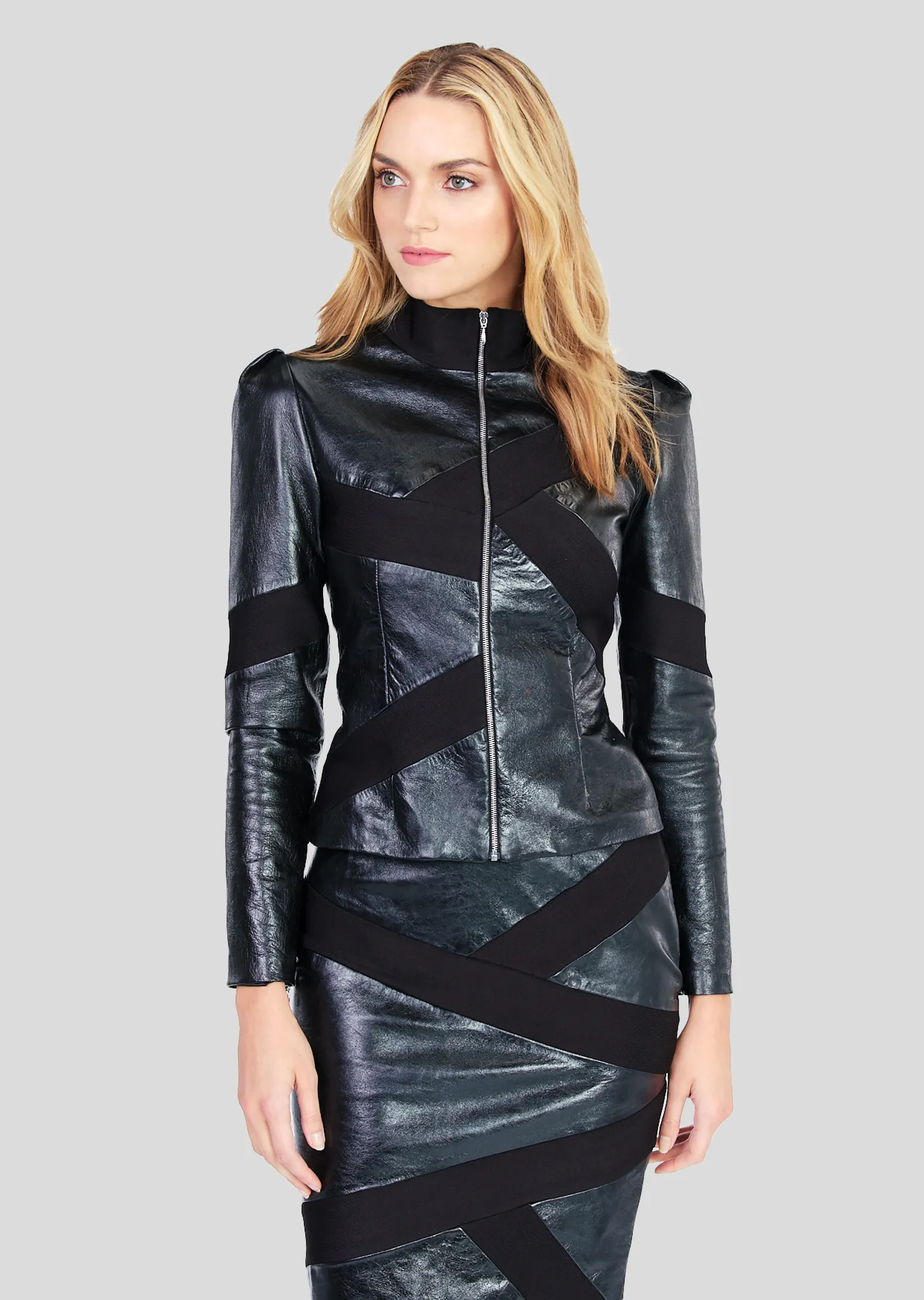 Macee – Leather Jacket with Jackie O Collar