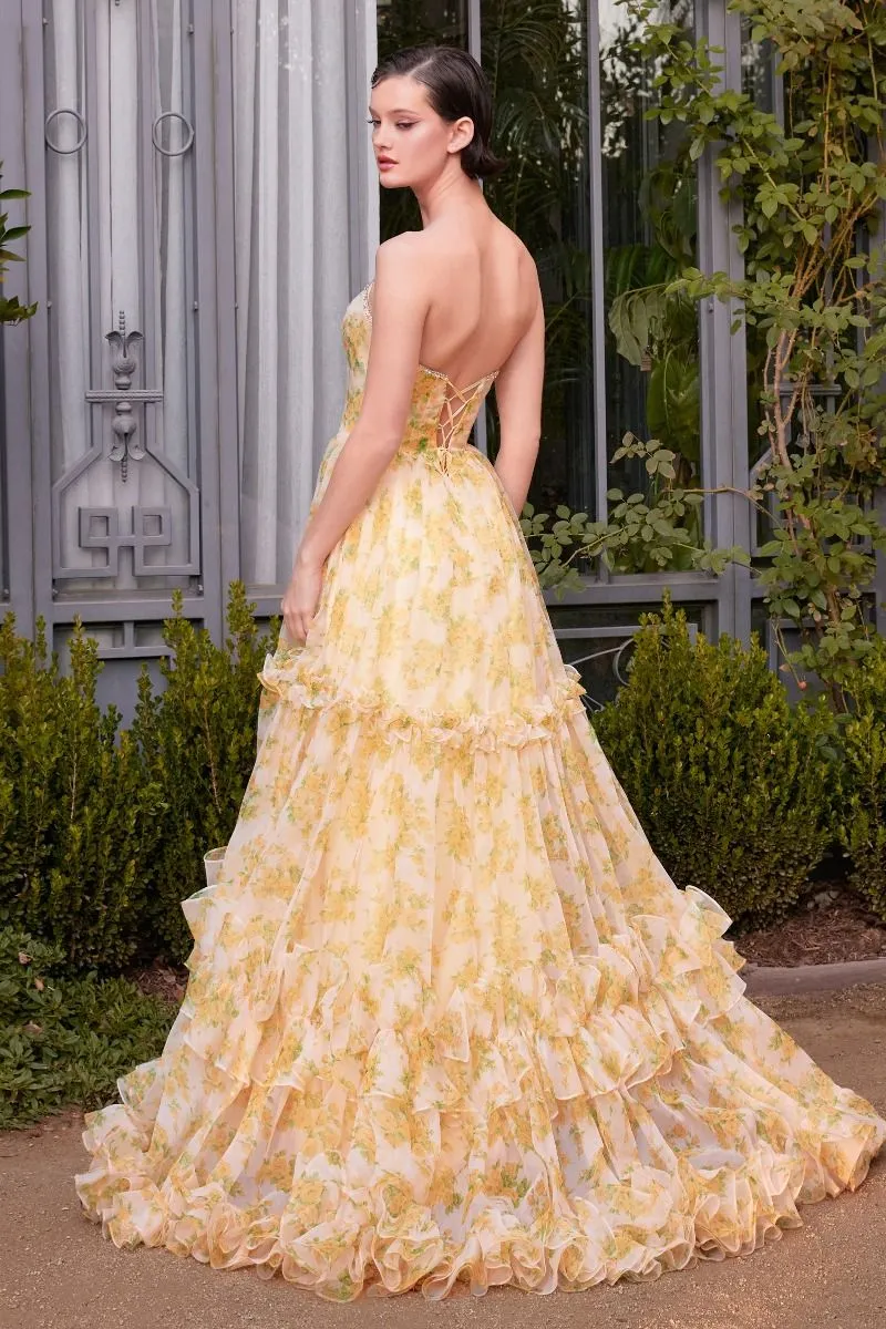 MADELAINE Floral Printed Organza Prom Ball Gown