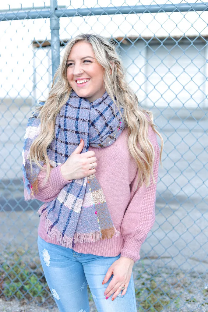 Madras Plaid Blanket Scarf - Lt. Blue