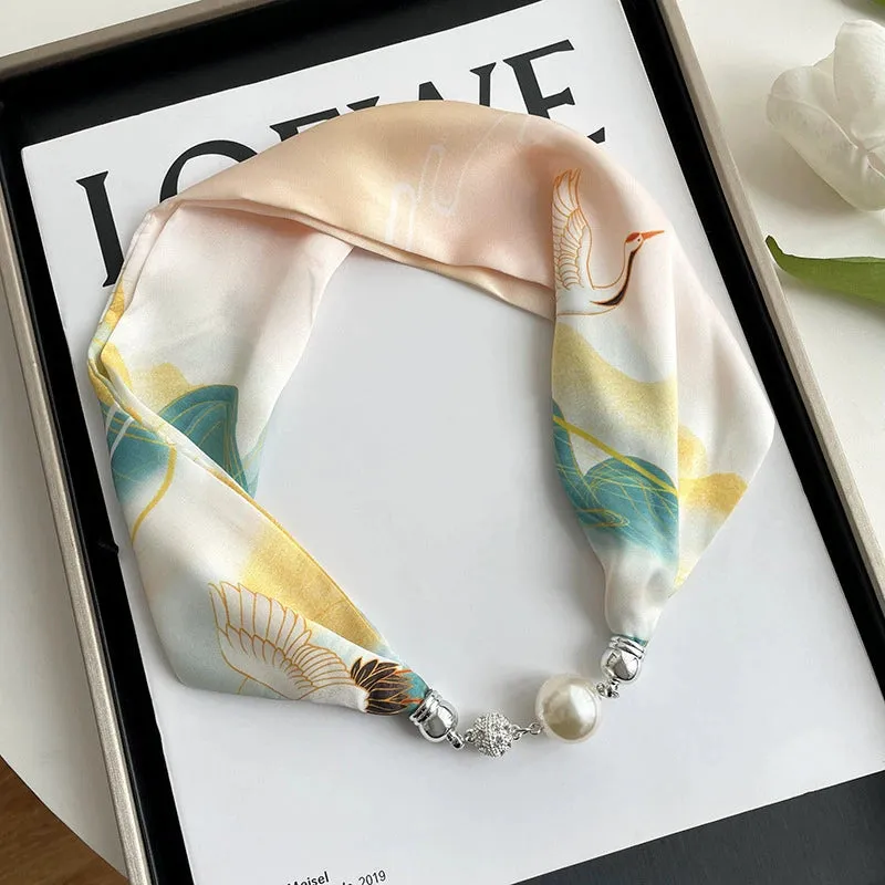 Magnetic Buckle Silk Scarf Necklace