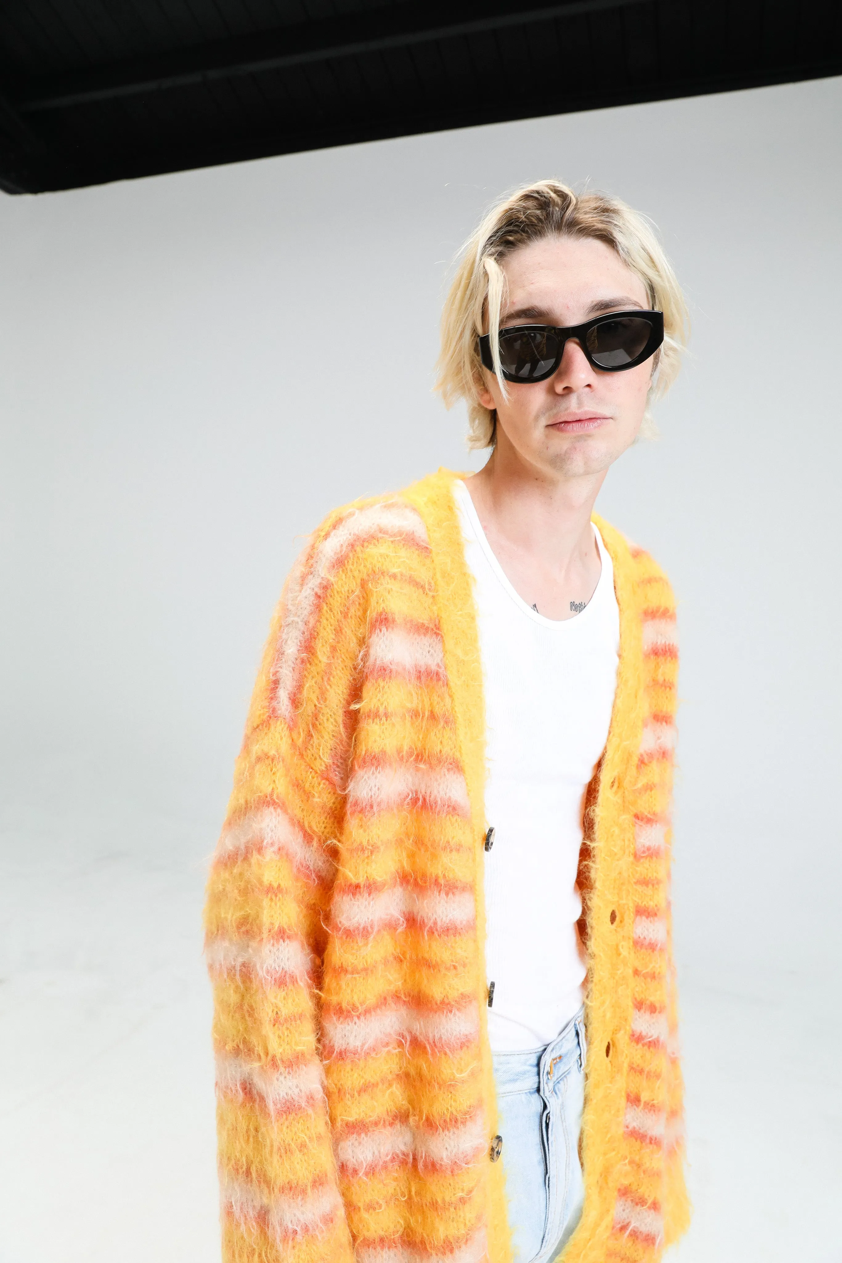 Maize Striped Iconic Mohair Long Cardigan