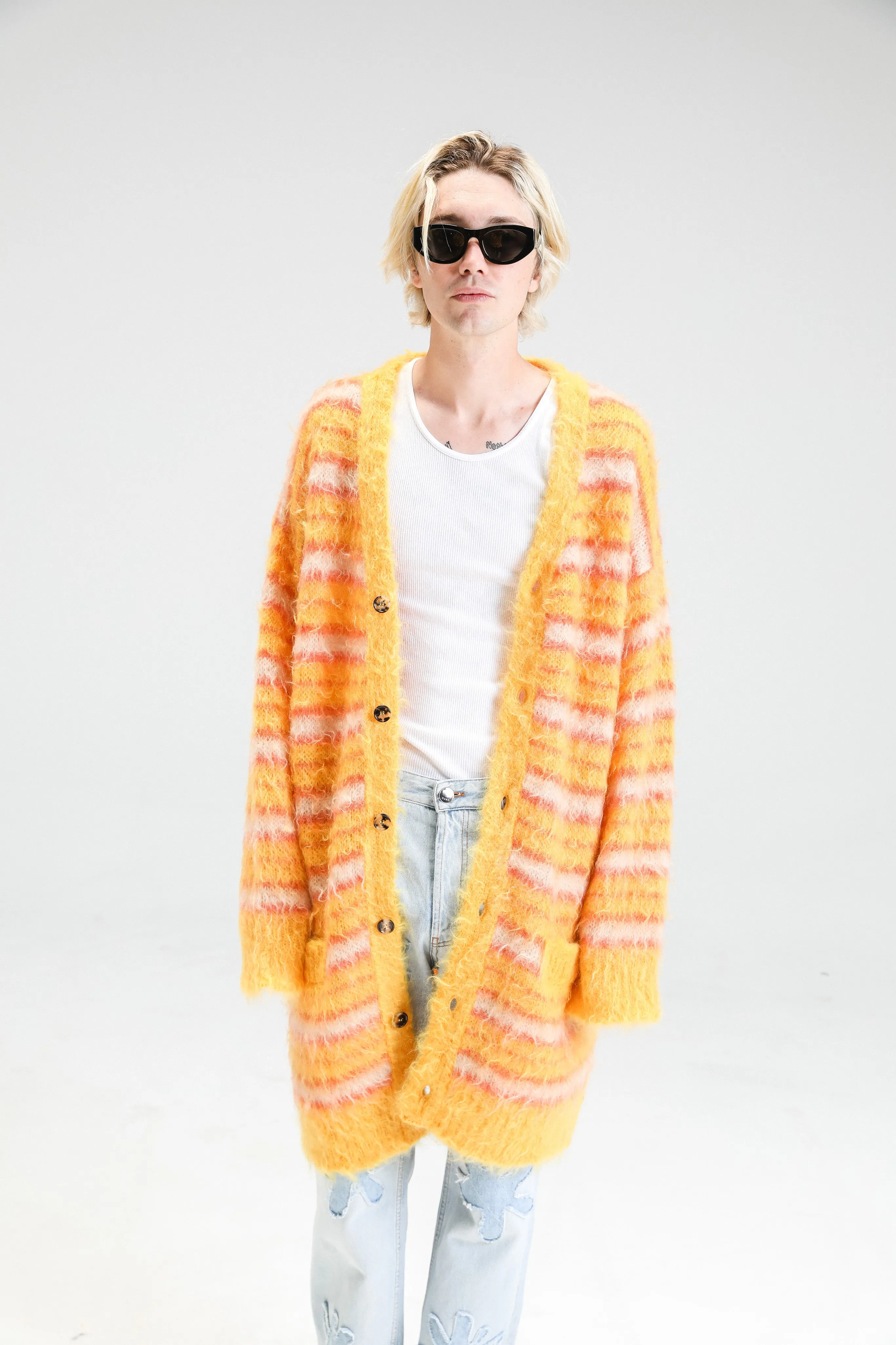 Maize Striped Iconic Mohair Long Cardigan