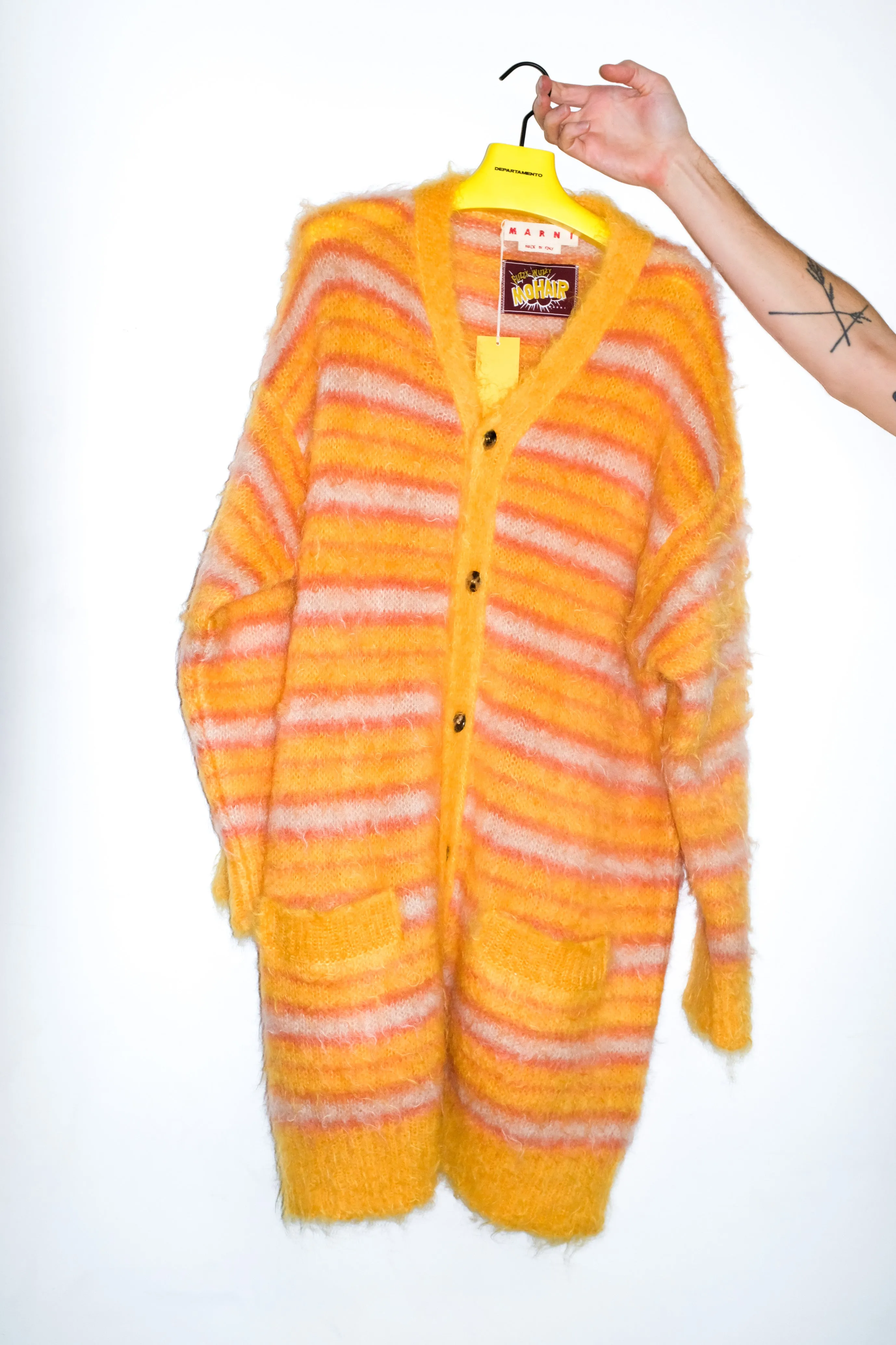 Maize Striped Iconic Mohair Long Cardigan