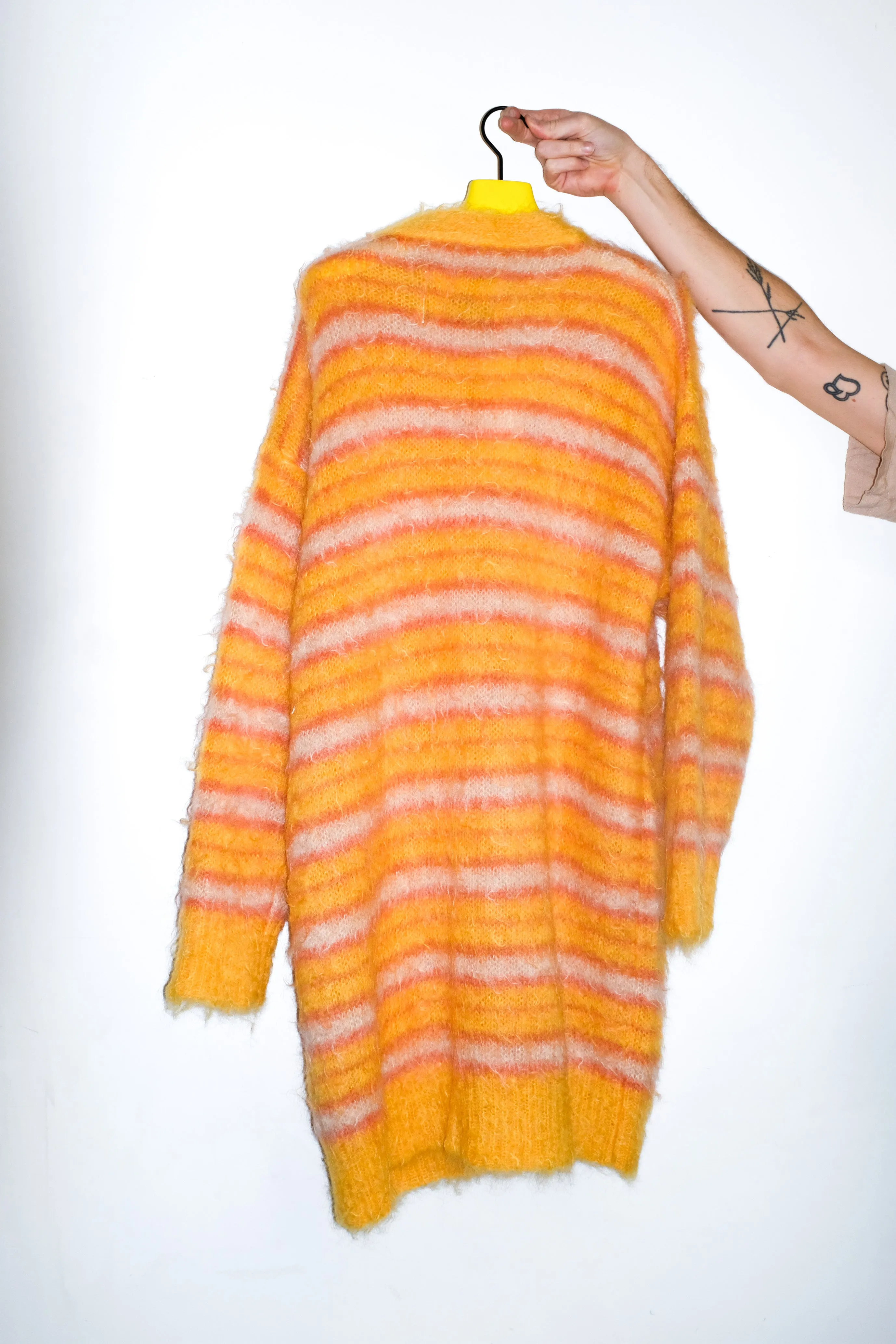 Maize Striped Iconic Mohair Long Cardigan