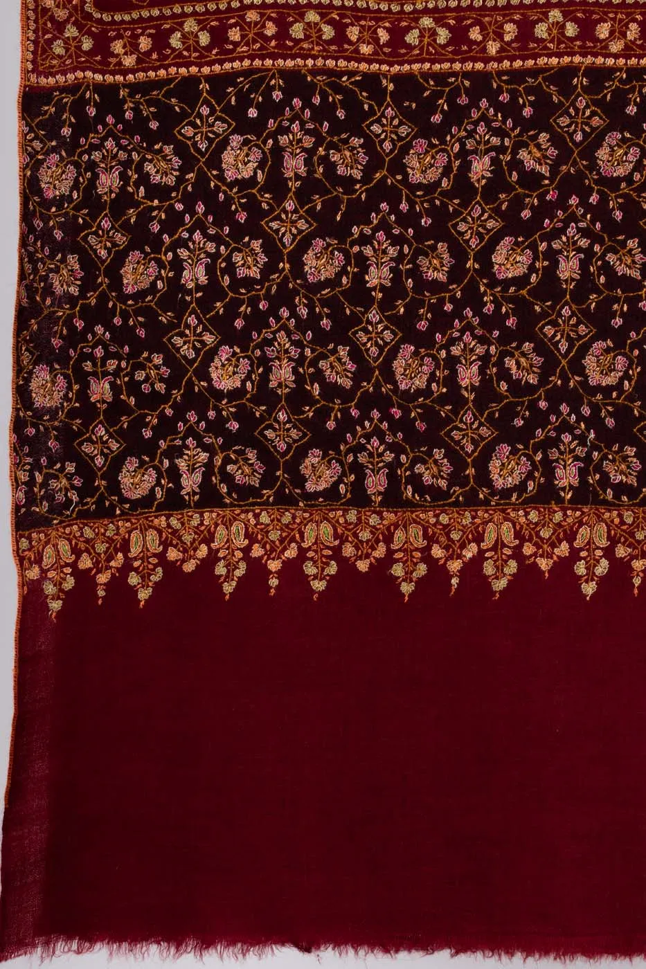 Maroon and Black Hand Embroidered Pashmina Shawl - NEWPORT