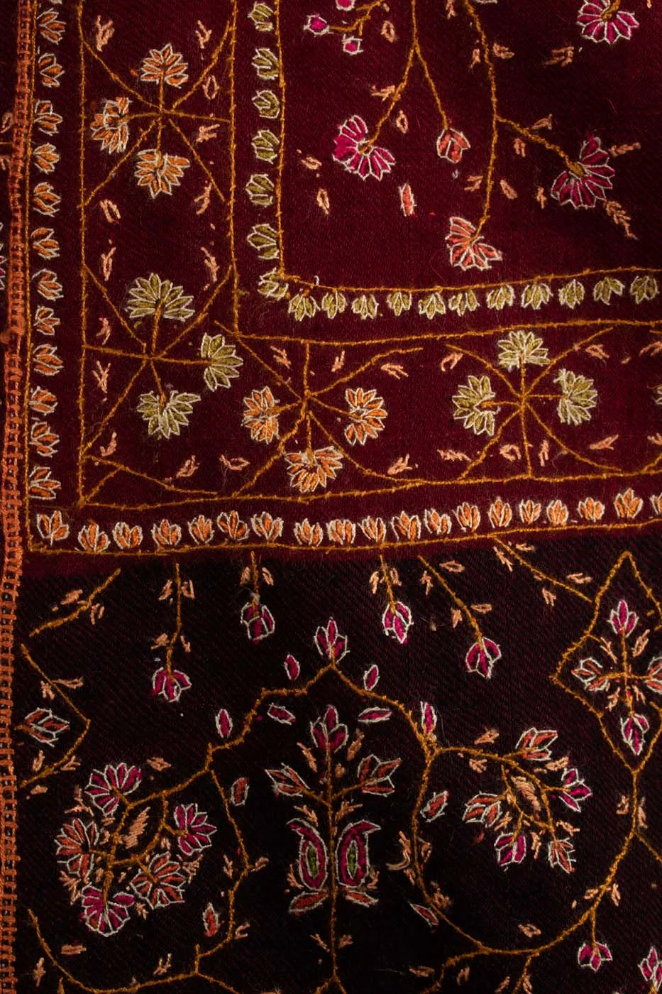 Maroon and Black Hand Embroidered Pashmina Shawl - NEWPORT