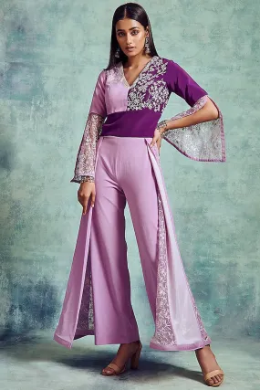 Mauve & Russian Violet Embroidered Jumpsuit