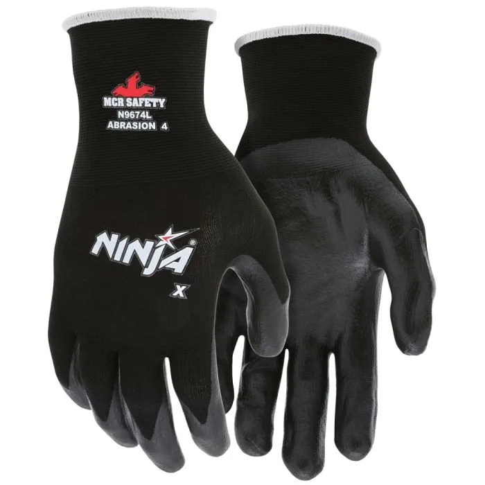 MCR Safety Ninja X N9674 15 Gauge Nylon Lycra Blended Shell Work Gloves, Black, 1 Dozen