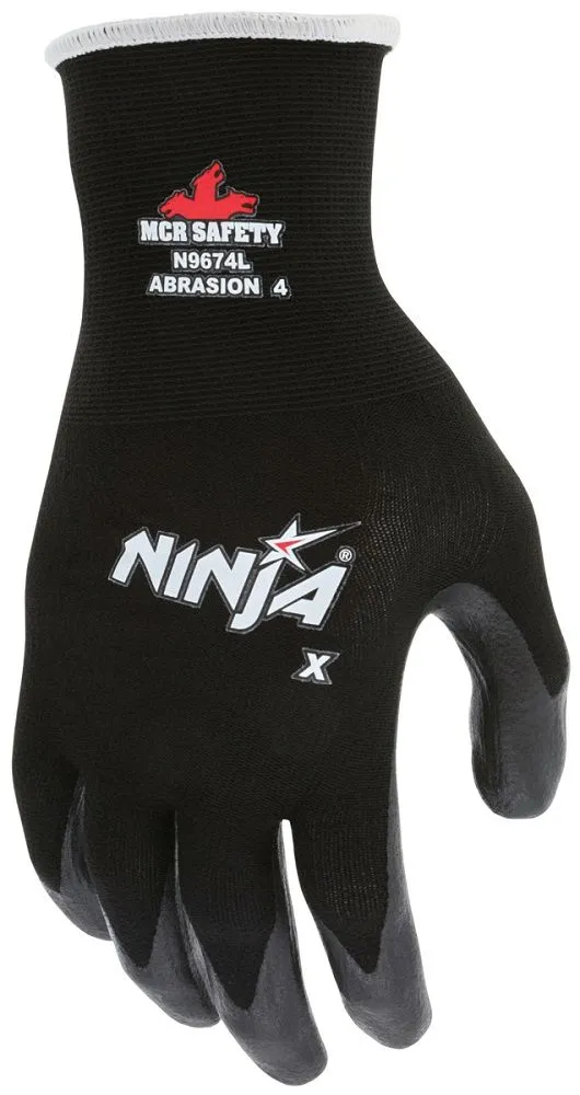 MCR Safety Ninja X N9674 15 Gauge Nylon Lycra Blended Shell Work Gloves, Black, 1 Dozen